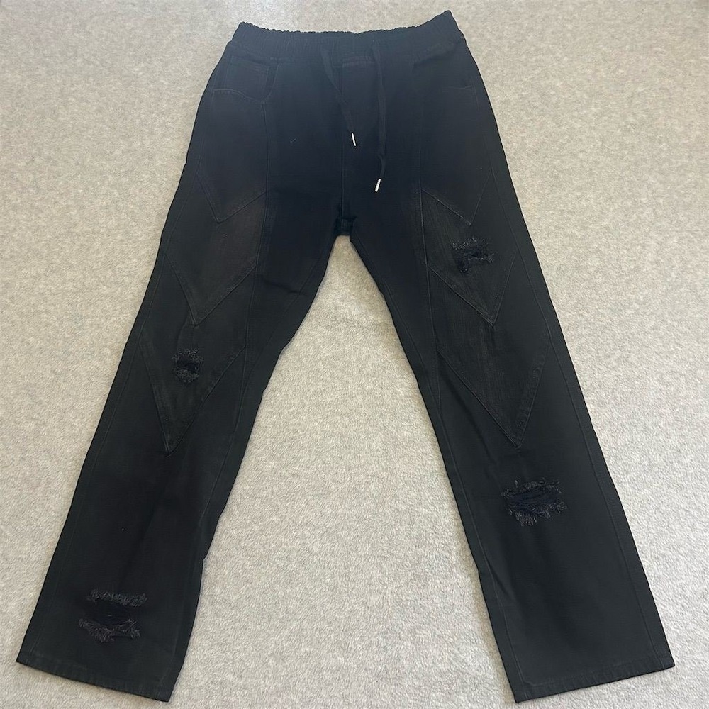 WATSON Pants Mens 34 Black Distressed‎ Drawstring Jogger Casual Streetwear